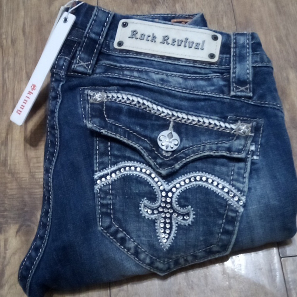 Rock Revival Women's 26 Skinny Sasha Embellished Rhinestones Fade NWT